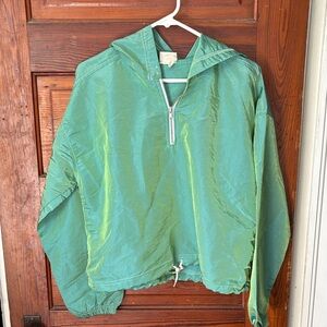 Vintage hooded iridescent green windbreaker quarter zip women’s Large